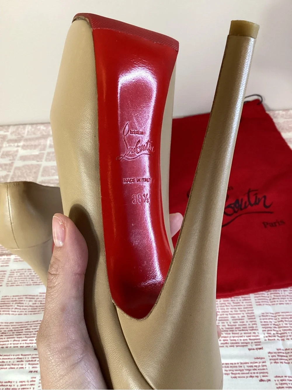 Christian Louboutin Daffodile 160 Kid Leather Beige Platform Pumps EU 38.5